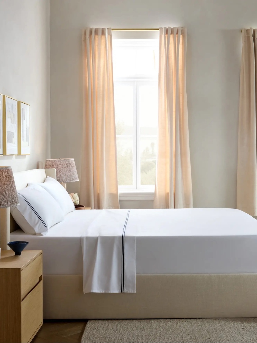 Quince Organic Cotton Crisp Percale Embellished Sheet Queen
